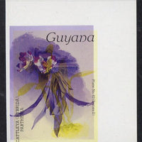 Guyana 1985-89 Orchids Series 2 plate 67 (Sanders' Reichenbachia) unmounted mint imperf single in black & yellow colours only with blue & red from another value (plate 86) printed inverted, most unusual and spectacular