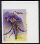 Guyana 1985-89 Orchids Series 2 plate 67 (Sanders' Reichenbachia) unmounted mint imperf single in black & yellow colours only with blue & red from another value (plate 86) printed inverted, most unusual and spectacular