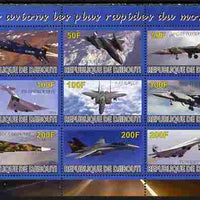 Djibouti 2010 Worlds Fastest Planes perf sheetlet containing 9 values unmounted mint