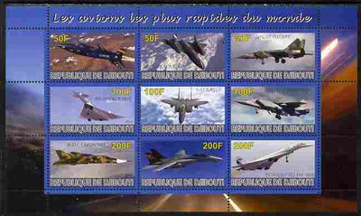 Djibouti 2010 Worlds Fastest Planes perf sheetlet containing 9 values unmounted mint