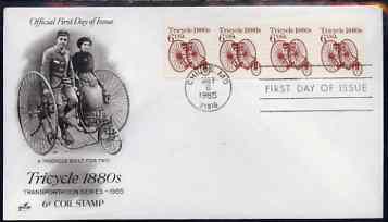 United States 1985-93 Transport - Tricycle 1880's 6c on illustrated cover with first day cancel, SG 2158