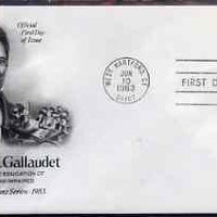 United States 1980-88 Great Americans - Thomas H Gallaudet 20c on illustrated cover with first day cancel, SG 1829