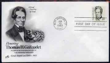 United States 1980-88 Great Americans - Thomas H Gallaudet 20c on illustrated cover with first day cancel, SG 1829