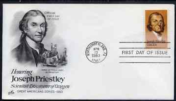 United States 1983 Joseph Priestly (discover of Oxygen) 20c on illustrated cover with first day cancel, SG 2026