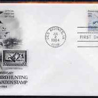 United States 1984 Migratory Bird Hunting and Conservation Stamp Act 20c on illustrated cover with first day cancel, SG 2089