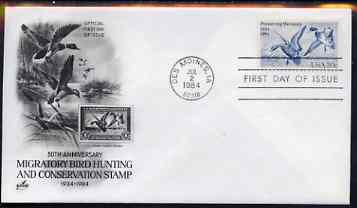 United States 1984 Migratory Bird Hunting and Conservation Stamp Act 20c on illustrated cover with first day cancel, SG 2089