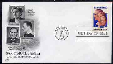 United States 1982 Performing Arts - The Barrymores (theatrical family) on illustrated cover with first day cancel, SG 1989