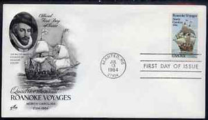 United States 1984 Explorers - 400th Anniversary of Raleigh's Expedition to Roanoke Island on illustrated cover with first day cancel, SG 2090