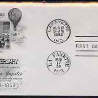 United States 1959 Centenary of Balloon Jupiter's Mail-carrying Flight on illustrated cover with first day cancel, SG A1132