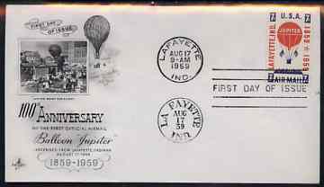 United States 1959 Centenary of Balloon Jupiter's Mail-carrying Flight on illustrated cover with first day cancel, SG A1132