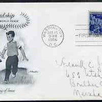 United States 1956 Children's Friendship on illustrated cover with first day cancel, SG 1087