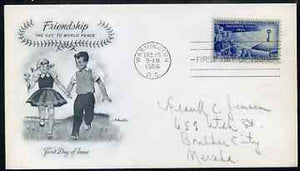 United States 1956 Children's Friendship on illustrated cover with first day cancel, SG 1087
