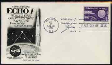 United States 1960 'Echo 1' Communications for Peace on illustrated cover with first day cancel, SG 1172
