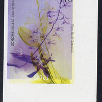 Guyana 1985-89 Orchids Series 2 plate 59 (Sanders' Reichenbachia) unmounted mint imperf single in black & yellow colours only with blue & red from another value (plate 95) printed inverted, most unusual and spectacular