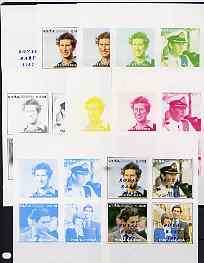 Eritrea 1982 Royal Baby opt on 1981 Royal Wedding imperf sheetlet containing set of 4, the,set of 9 progressive proofs comprising the 5 individual colours plus two 2-colour, 3, 4,and all 5-colour composites (36 proofs)