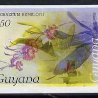 Guyana 1985-89 Orchids Series 2 plate 70 (Sanders' Reichenbachia) unmounted mint imperf single in black & yellow colours only with blue & red from another value (plate 84) printed inverted, most unusual and spectacular
