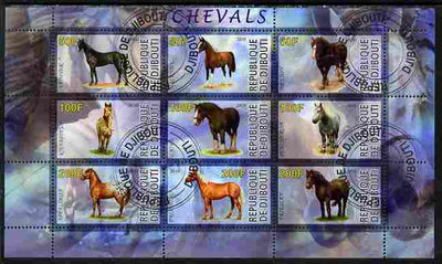 Djibouti 2010 Horses perf sheetlet containing 9 values fine cto used