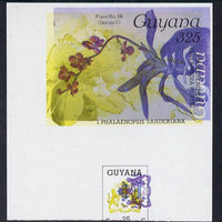 Guyana 1985-89 Orchids Series 2 plate 68 (Sanders' Reichenbachia) unmounted mint imperf single in black & yellow colours only with blue & red from another value (plate 96) printed inverted, most unusual and spectacular