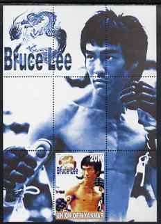 Myanmar 2000 Bruce Lee perf souvenir sheet #01 (blue background) unmounted mint