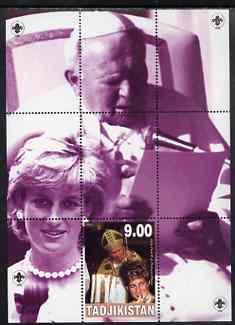 Tadjikistan 2000 The Pope & Princess Diana perf souvenir sheet unmounted mint with Scout logos in margin