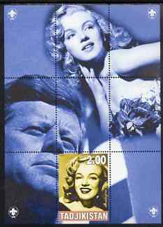 Tadjikistan 2000 Marilyn Monroes (with JFK) perf souvenir sheet unmounted mint with Scout logos in margin