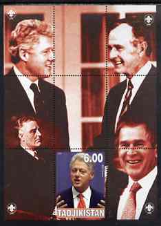 Tadjikistan 2000 Bill Clinton (with other US Presidents) perf souvenir sheet unmounted mint with Scout logos in margin