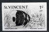 St Vincent 1975 French Angelfish 1c stamp size Black & white photographic proof similar to issued stamp but with thicker lettering and without imprint, as SG 422