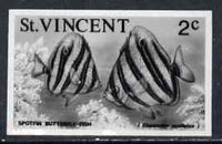 St Vincent 1975 Butterflyfish 2c stamp size Black & white photographic proof similar to issued stamp but with thicker lettering and without imprint, as SG 423