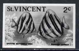 St Vincent 1975 Butterflyfish 2c stamp size Black & white photographic proof similar to issued stamp but with thicker lettering and without imprint, as SG 423
