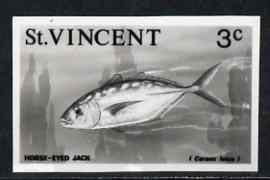St Vincent 1975 Yellow Jack 3c stamp size Black & white,photographic proof similar to issued stamp but with thicker lettering and without imprint, as SG 424