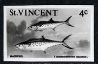 St Vincent 1975 Spanish Mackerel 4c stamp size Black & white,photographic proof similar to issued stamp but with thicker lettering and without imprint, as SG 425