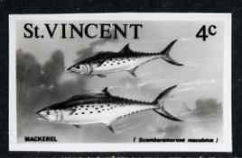 St Vincent 1975 Spanish Mackerel 4c stamp size Black & white,photographic proof similar to issued stamp but with thicker lettering and without imprint, as SG 425