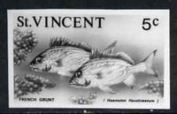 St Vincent 1975 French Grunt 5c stamp size Black & white,photographic proof similar to issued stamp but with thicker lettering and without imprint, as SG 426 unmounted mint