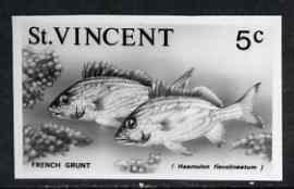 St Vincent 1975 French Grunt 5c stamp size Black & white,photographic proof similar to issued stamp but with thicker lettering and without imprint, as SG 426 unmounted mint