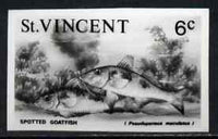 St Vincent 1975 Spotted Goatfish 6c stamp size Black & white,photographic proof similar to issued stamp but with thicker lettering and without imprint, as SG 427