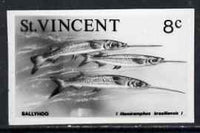St Vincent 1975 Ballyhoo 8c stamp size Black & white,photographic proof similar to issued stamp but with thicker lettering and without imprint, as SG 428