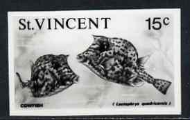 St Vincent 1975 Cowfish 15c stamp size Black & white,photographic proof similar to issued stamp but with thicker lettering and without imprint, as SG 431