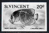 St Vincent 1975 Queen Angelfish 20c stamp size Black & white,photographic proof similar to issued stamp but with thicker lettering and without imprint, as SG 433