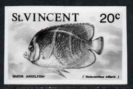 St Vincent 1975 Queen Angelfish 20c stamp size Black & white,photographic proof similar to issued stamp but with thicker lettering and without imprint, as SG 433