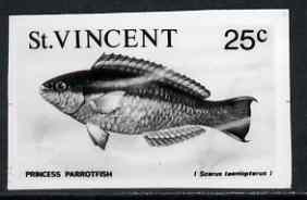 St Vincent 1975 Princess Parrotfish 25c stamp size Black & white,photographic proof similar to issued stamp but with thicker lettering and without imprint, as SG 434