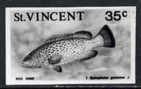St Vincent 1975 Red Hind 35c stamp size Black & white,photographic proof similar to issued stamp but with thicker lettering and without imprint, as SG 435