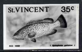 St Vincent 1975 Red Hind 35c stamp size Black & white,photographic proof similar to issued stamp but with thicker lettering and without imprint, as SG 435
