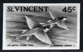 St Vincent 1975 Atlantic Flyingfish 45c stamp size Black & white,photographic proof similar to issued stamp but with thicker lettering and without imprint, as SG 436