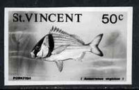 St Vincent 1975 Porkfish 50c stamp size Black & white,photographic proof similar to issued stamp but with thicker lettering and without imprint, as SG 437