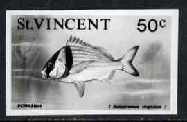 St Vincent 1975 Porkfish 50c stamp size Black & white,photographic proof similar to issued stamp but with thicker lettering and without imprint, as SG 437