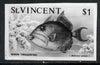St Vincent 1975 Queen Triggerfish $1 stamp size Black & white,photographic proof similar to issued stamp but with thicker lettering and without imprint, as SG 440