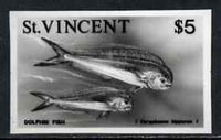 St Vincent 1975 Dolphin Fish $5 stamp size Black & white,photographic proof similar to issued stamp but with thicker lettering and without imprint, as SG 442