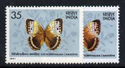 India 1981 Butterflies 35p with pink virtually missing on wings plus normal, both unmounted mint, SG 1019var