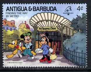 Antigua 1989 Leaving the Metro Underground Station 4c (from Disney Philexfrance '89 set) unmounted mint, SG 1302