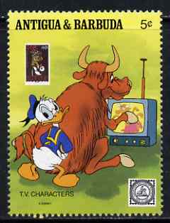 Antigua 1989 Donald & Water Buffalo watching TV 5c (from Disney 'American Philately' set) unmounted mint, SG 1331